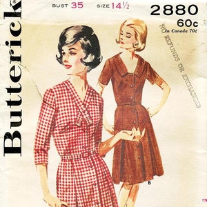 Sz 14 1/2 - Vintage Butterick 2880 - Designed Especally For Misses&#39; & Women 5&#39; 4&quot; - Slimliner Front Buttoned Dress In Half Sizes