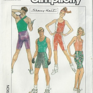 May include: Simplicity sewing pattern number 8562 for a men's and women's athletic outfit. The pattern includes a tank top and shorts. The pattern is called "Sherry Halt" and includes instructions for using an overlock/serger or a conventional sewing machine.