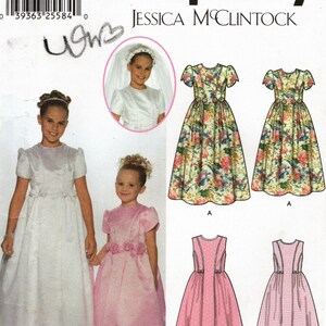Sz 3 Thru 6 - Simplicity Pattern 7066 - Jessica McClintock Designs - Child&#39;s Dress in 2 Lengths BONUS Veil Instructions - Simplicity Pattern