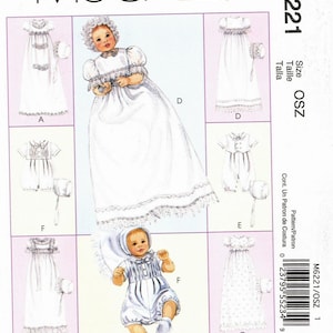 Sz - OSZ - McCall's M6221 - Abito da battesimo per neonati, pantaloni con scatto, cavallo in 2 lunghezze e cofani - McCall's Pattern