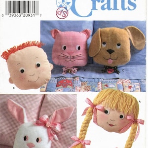 One Size - Simplicity Sewing Pattern 7871 - Craft Stuff Pillow Faces, Cat, Dog, Bunny, Boy and Girl - Simplicity Pattern
