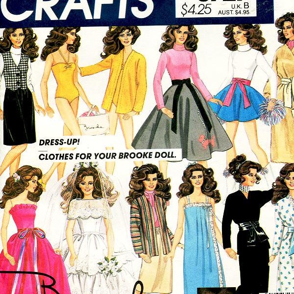 Vintage McCall's Crafts Pattern 8727 - Doll Wardrobe for 11 1/2" Dolls - Clothes For Brooke Shields Doll - Brooke Doll Wardrobe