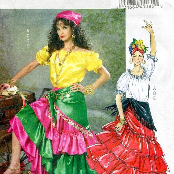 Sz Xsm to Xlg - Butterick B4889 - Misses' Gyspy Style Costume/ Flamenco Dancer Outfit - Top, Skirt, and Scarf - Butterick Pattern