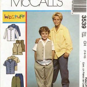 Sz  7 Thru 10 - McCall&#39;s Kid Stuff Sewing  Pattern 3539 - Boys&#39; Seperates - Lined Vest, Shirt Variations & Long Pants -  McCall&#39;sPattern