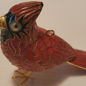 VTG Christmas Ornaments - One Pair Cloisome Red Enamal Gold Trim Cardinal Ornaments
