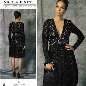 Vogue Original VP926 Sewing Pattern - Size 14 Thru 22 - by Nicola Finetti - Misses&#39; Long Sleeve, Ruffle Bottom  Dress  - Vogue Pattern