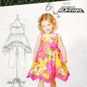 Sz 1/2 Thru 4 - New Look Pattern A6136 - Toddler&#39;s  Chevron or Ruffle Hem Dress in Five Size in One - Project Runway - New Look Pattern