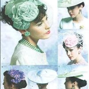 Vogue V8052 Sewing Pattern - Misses&#39; Self-Lined & Corded Trim Hats from Circa 1950&#39;s - Contrast Veil, Contrast Flowers and Veil - Fascinator