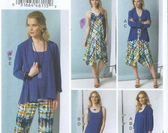 Sz 6 Thru 14 - Vogue cinco piezas fáciles patrón de costura V9117 - Cárdigan de misses, Top, vestido, falda y pantalones - patrón de Vogue