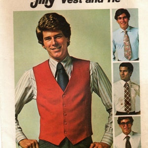 May include: A Simplicity sewing pattern for a vest and tie. The pattern number is 7701 and the size is 38. The pattern is for men and includes instructions for making a red vest and a tie. The pattern is from TG & Y Stores Co. and is available at 5445 Atlanta Highway in Montgomery, Alabama.