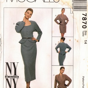 McCall&#39;s Suit Pattern 7870 - Size 14 - Misses&#39; Lined Peplum Jacket, Neckline Variations and Skirt in Two Length  - McCall&#39;s Pattern