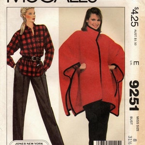 Sz - 8 VTG McCall&#39;s Pattern 9251 Jones New York Sport - Misses&#39; Poncho, Pleated Shirt and Cuffed Pants  - McCall&#39;s Pattern