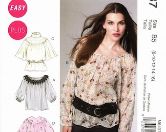 Sz 8 Thru 16 - McCalls M6437 de Laura Ashley - Misses'/Women's Loose-fitting Gathered Neckline & Raglan Sleeves and Belt - McCall's Pattern
