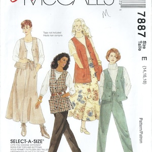 May include: McCall's sewing pattern featuring illustrations of women's vests and coordinating separates. The pattern includes the text "Easy McCall's" and "Select-A-Size". Size E (14, 16, 18).