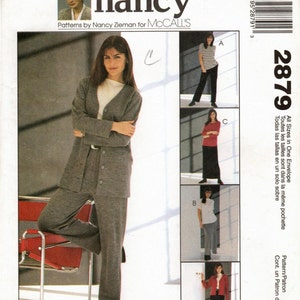 May include: A sewing pattern for a knit wardrobe with four different outfit options. The pattern is called "Easy Knit Wardrobe" and is from McCall's. The pattern is for sizes in one envelope. The pattern is called "Select-A-Size".