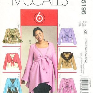 McCall&#39;s M5196 Sewing Pattern - Size 26W Thru 36W - Women&#39;s Shrugs, Top and Tunic - Six Great Looks