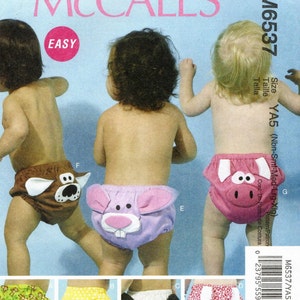 Sz - Nbn Thru Xlg -  McCall&#39;s Sewing Pattern M6537 - Infants&#39; Diaper Covers Sheep, Cat, Bunny, Dog and Pig - McCall&#39;s Pattern
