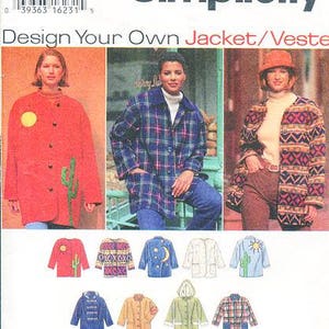 May include: Simplicity sewing pattern number 9287 for a jacket or vest. The pattern includes instructions for designing your own jacket or vest with different styles and embellishments. The pattern is easy to sew and includes a variety of options for customizing your garment.