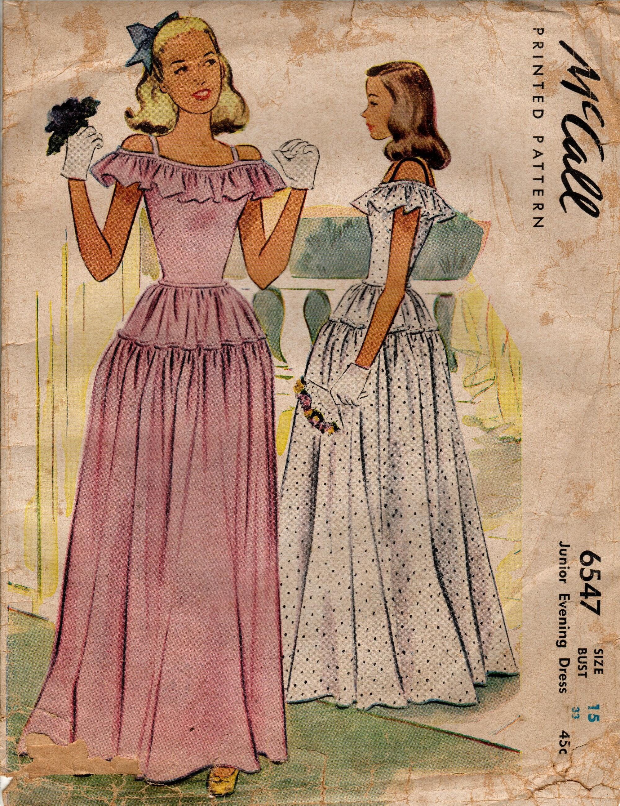 Sz 15 Bust 33 - Authentic Vtg Mccall Pattern 6547 - Junior Evening/prom  Dress - Ruffle Neck & Strap Attached Yoke Skirt - Mccall Pattern - Etsy