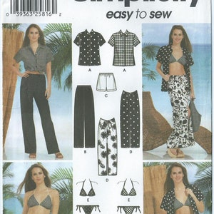 May include: Simplicity sewing pattern number 7231 for sizes 12, 14, 16, and 18. The pattern includes instructions for making a variety of tops, pants, skirts, and a bikini. The pattern is easy to sew and includes a variety of styles to choose from.