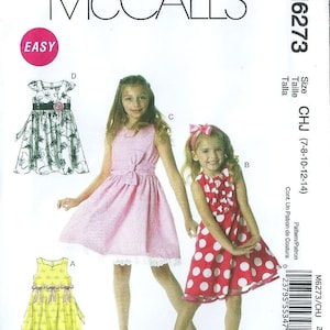 SZ 7 bis 12 - McCall M6273 einfach Muster - Mädchen ausgestellten Mid-Länge Kleider, Vorderseite und Saum Vairations, ärmellos oder Ärmel