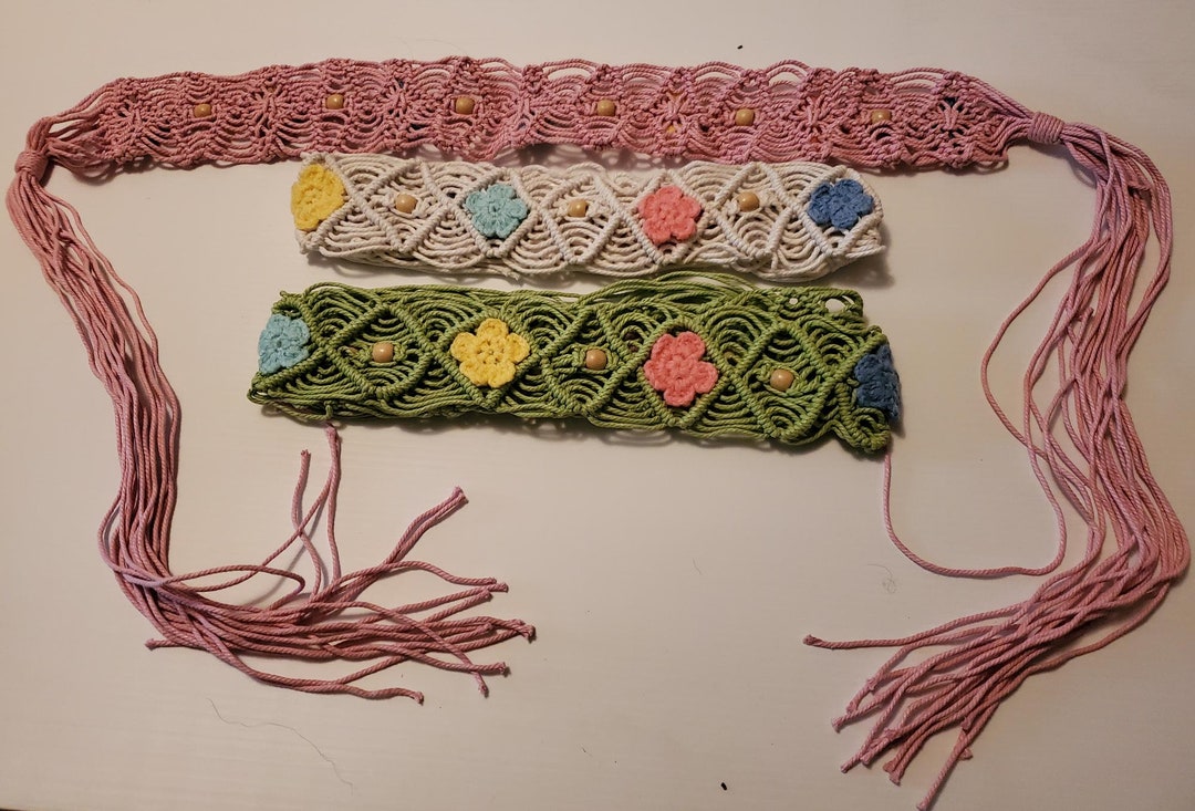 Unbranded Green Boho Woven Macrame Belt With Wooden Beads, Crochet ...