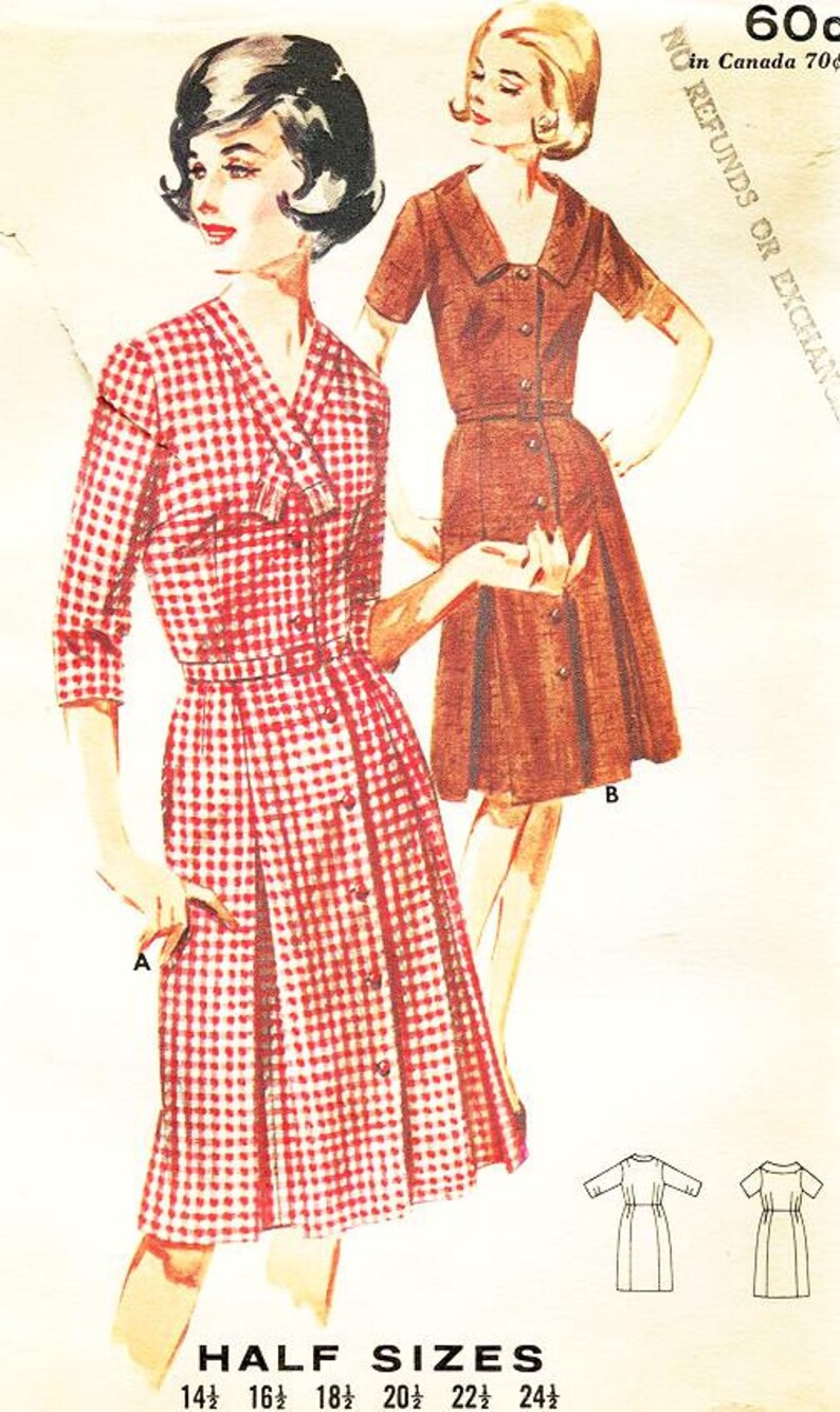 Sz 14 12 Designed Especally For Misses/' /& Women 5/' 4 Slimliner Front Buttoned Dress In Half Sizes Vintage Butterick 2880