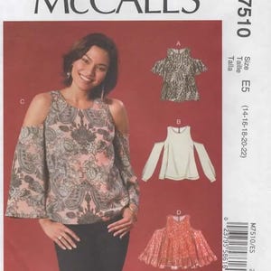 McCall&#39;s M7510 Sewing Pattern - Size 14 thru 22 - Misses&#39; Tops Fitted through the bust - Cold Shoulder details - McCall&#39;s Pattern