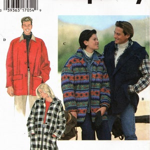 May include: A sewing pattern for three different jackets. The pattern is for sizes XS, S, and M. The pattern is from Simplicity and the pattern number is 9714.