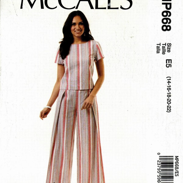 Sz 14 Thru 22 - McCall's Sewing Pattern MP668/M7483 - Misses' Short Sleeve Top & Pleated Full Length Wide Leg Pants - McCall's Pattern