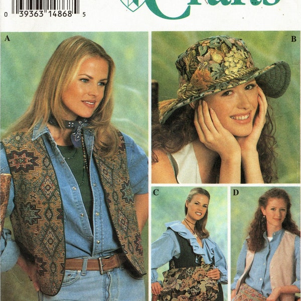 Sz Xs thru XL Simplicity Pattern 8765 - Donna Lang Designs - Vest, Reversiable Hat, Tote Bag, Fanny Pack & Home Decor - Simplicity Pattern