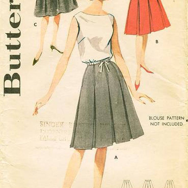 Sz Waist 25/ Hip 34 - Butterick 2295 - Vintage Junior and Miss Stitch Box Pleated or Unstitched Box Pleats Skirt - Blouse Not Included