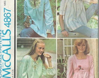 McCall's Carefree Sewing Pattern 4867 - Misses' Loose-Fitting or Maternity Tops, Sleeve variations - Size Small - Vintage Uncut