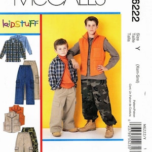 Sz - Xs - Sml - McCall&#39;s Kid Stuff M6222 Sewing Pattern - Children&#39;s and Boy&#39;s Shirt, Vest and Pull-On Cargo Pants - McCall&#39;s Pattern