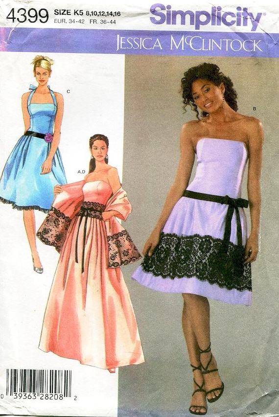 Sz 8 Thru 16 - Simplicity Pattern 4399 by Jessica Mcclintok - Misses'/miss Petite  Formal Dress in 2 Lengths & Wrap - Simplicity Pattern - Etsy