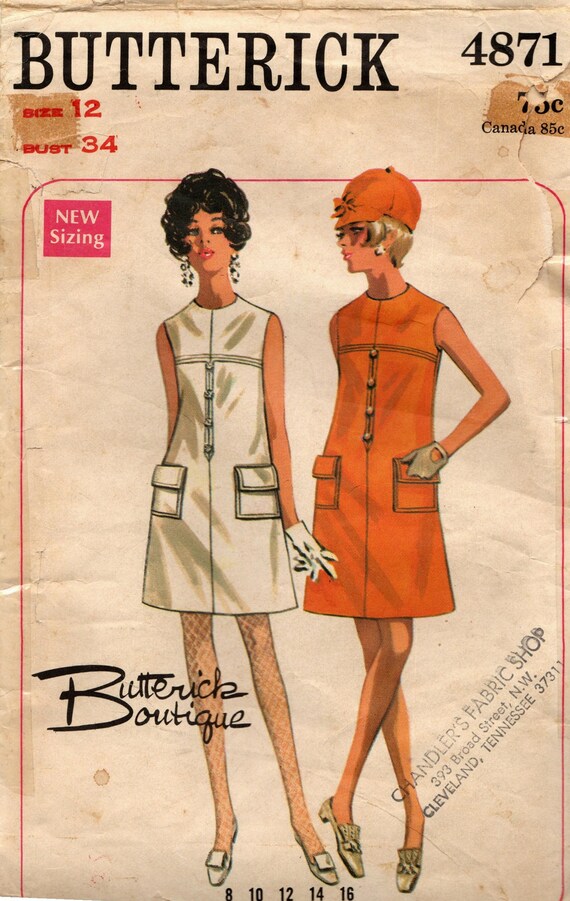 Butterick 4871 Sewing Pattern - Size 12 Bust 34 - Misses' Butterick Boutique - Semi-fitted A-Line One-Piece Dress - Butetrick Pattern - Cut