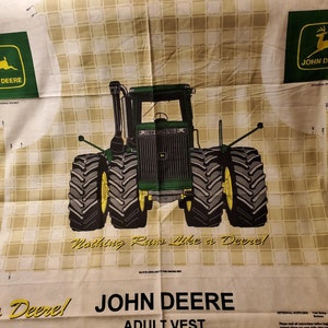 Sz Lg thru Xlg - DIY Unisex - John Deere Tractor Adult Vest - Cut Sew Panel Pattern - 100% Cotton - Spring Industries Fabric Panel