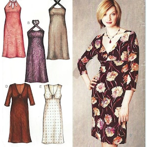 Sz 6 Thru 16  New Look 6199  Misses&#39; Raised Dress, Halter optional, Sleeve viariations, Front 5 Styles, Knee Length, D and E has bck zipper