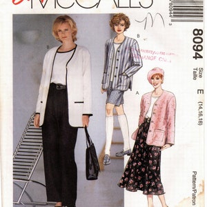 McCall&#39;s 8094 Sewing Pattern - Size 14 thru 18 - Misses&#39; Jacket Top Pull-on Pants Skirt & Shorts - McCall&#39;s Pattern