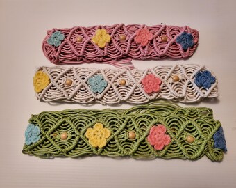 Unbranded Green Boho Woven Macrame Belt With Wooden Beads  display picture 2