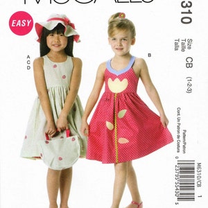 McCall&#39;s Sewing Pattern M6310 - Size 1 thru 3 - Toddlers&#39;/Children&#39;s Dresses Front and Neckline Variation, Hat & Tote Bag - McCall&#39;s pattern