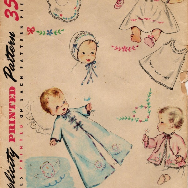 One Size - Simplicity Vintage Pattern 4060 - Infants Layette Including Transfers For Embroidery- Bib and Booties - Simplicity Pattern
