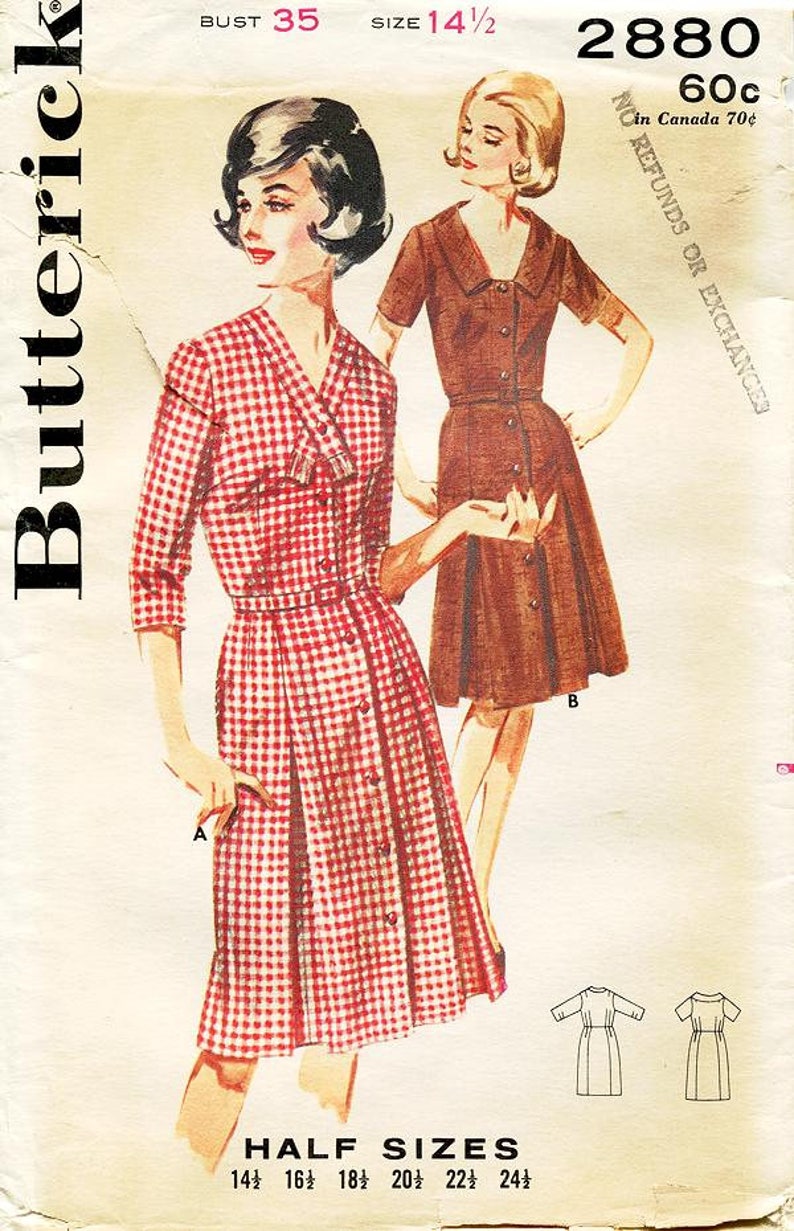 Sz 14 12 Designed Especally For Misses/' /& Women 5/' 4 Slimliner Front Buttoned Dress In Half Sizes Vintage Butterick 2880