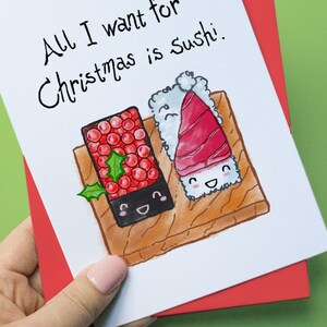 All I want for Xmas is Sushi, Sushi Grußkarte, Urlaubskarte, Merry Christmas Card, Japanisches Essen, Sushi, Essen Grußkarte