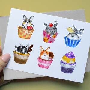 Corgi Note Card, Corgi Greeting Card, Note Card, Dog Greeting Card, Pembroke Corgi, Cupcake, Corgi Cupcake, Cupcake Card, General Card