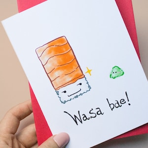 Wasa bae, Sushi Grußkarte, Liebeskarte, Freundschaftskarte, Japanisches Essen, Food Pun, Sushi