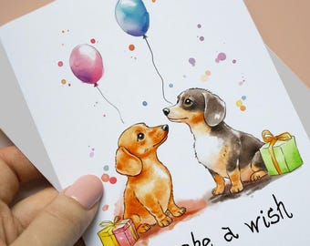 Carte « Joyeux Anniversaire » Chien Teckel à Poil Long (6 X 4 Po.) Avec Enveloppe - Vierge à L'intérieur Pour Votre Propre Message. Parfait Pour Tous Les Amoureux Des Chiens. - Canada