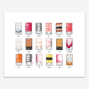 SuShi Family Art Print 8&quot;x10&quot; / Unframed, Japanese Food Print, Sushi Print
