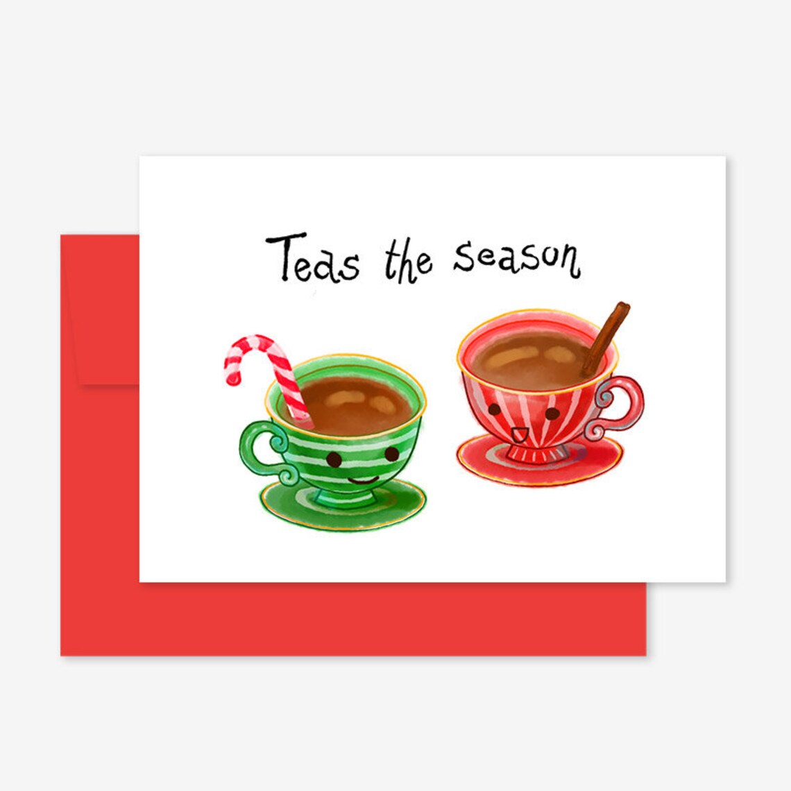 Teas the Season Greeting Card Holiday Card Merry Christmas Etsy