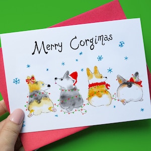 Frohe Corgimas, Corgis Grußkarte, Weihnachtskarte, frohe Weihnachten, Hundegrußkarte